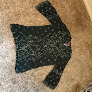 Johnny Was Green Embroidered Top